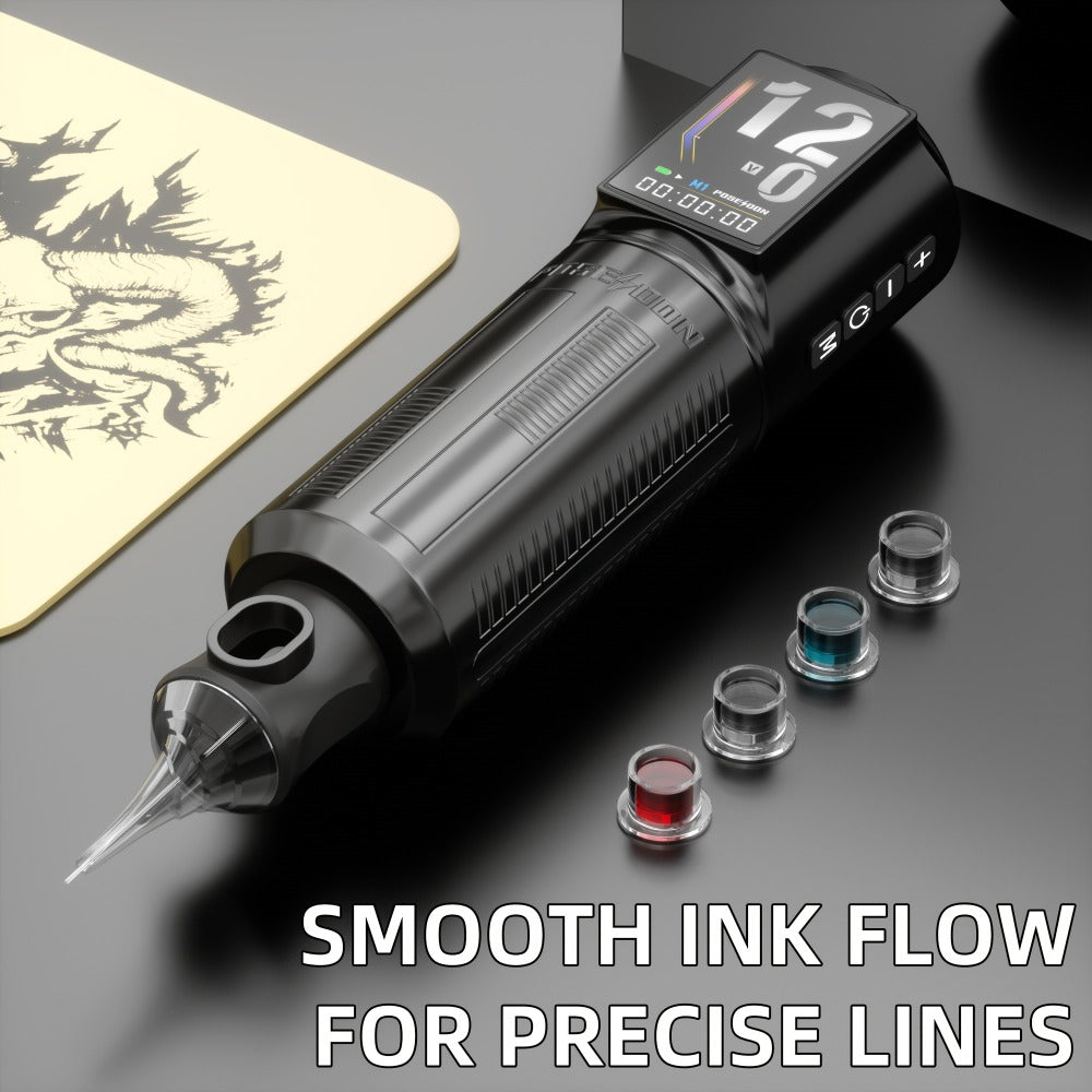 Wireless Tattoo Pen Machine Kit LED Color Screen 2300mAh Battery — Rotary Tattoo Gun with 10 Cartridge Needles 11 Inks Aluminum Alloy Pen Complete Beginner & Artist Tattoo Kit BT29