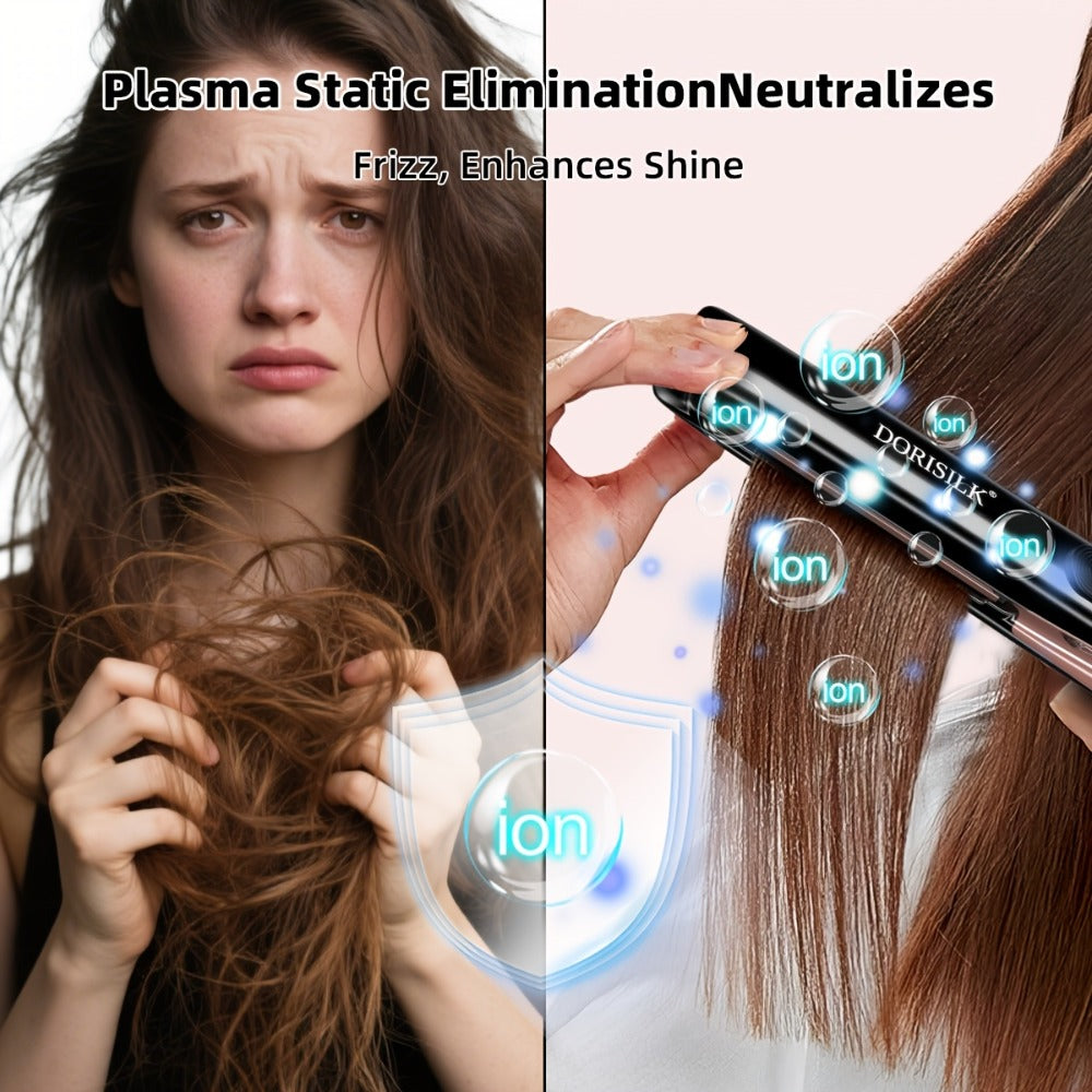 Plasma Ionic Hair Straightener Flat Iron 500°F with PTC Ceramic Oil Plates, LCD Display & 60-Min Auto Off — Frizz Control Professional Flat Iron for All Hair Types, 1" & 1.77" Plates