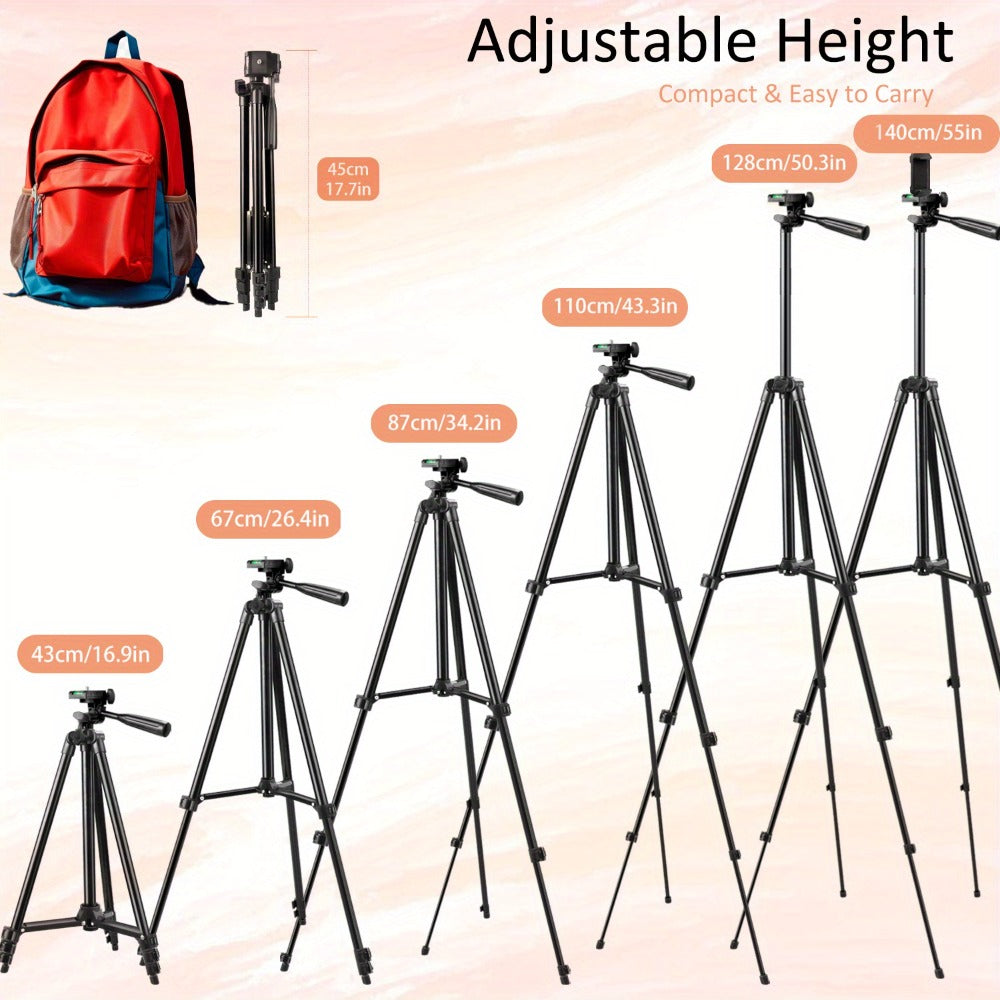50-Inch Aluminum Camera Tripod with Pan-and-Tilt Head, Quick-Release Plate, Phone Clip and Carrying Bag in Black