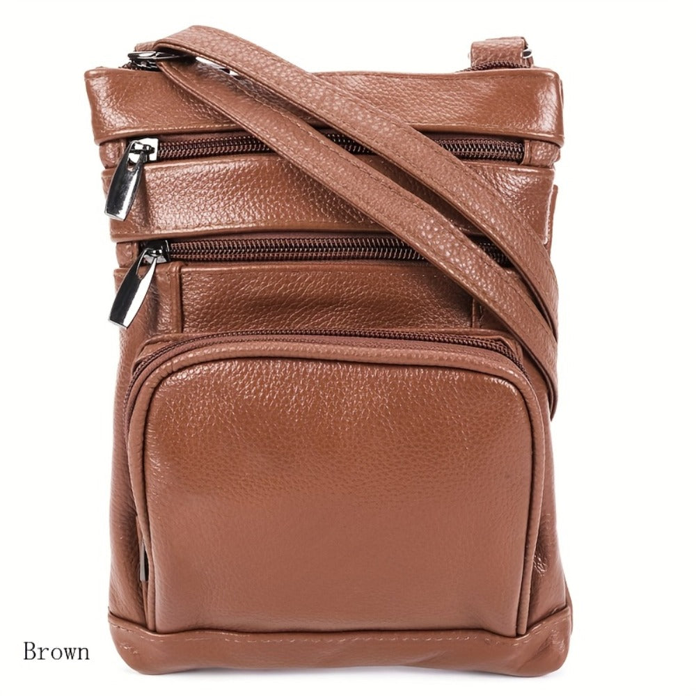 Genuine Leather Shoulder Bag for Women Men Soft First-Layer Cowhide Crossbody Bag Multi-Pocket Messenger Bag 3 Sizes Fits Smartphone Tablet Daily Work Travel – Black Red Brown Navy