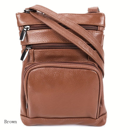 Genuine Leather Shoulder Bag for Women Men Soft First-Layer Cowhide Crossbody Bag Multi-Pocket Messenger Bag 3 Sizes Fits Smartphone Tablet Daily Work Travel – Black Red Brown Navy