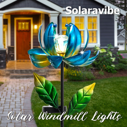 Solar Garden Light Rotating Windmill Flower with Color-Changing LED and Purple or Blue Options