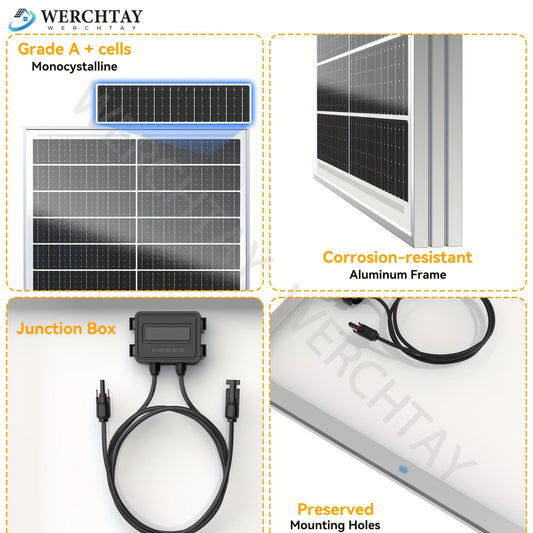 100W Solar Panel 12V High Efficiency Monocrystalline Photovoltaic Module for Off-Grid System RV Boat Home Commercial Street Hotel Shopping Mall Venue Power Generation