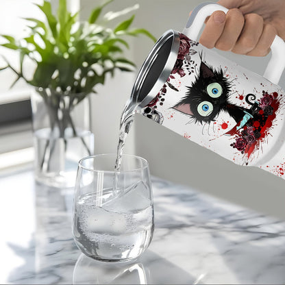 Insulated Tumbler 40oz Halloween Horror Cat Graphic with Stainless Steel Handle, Lid and Straw