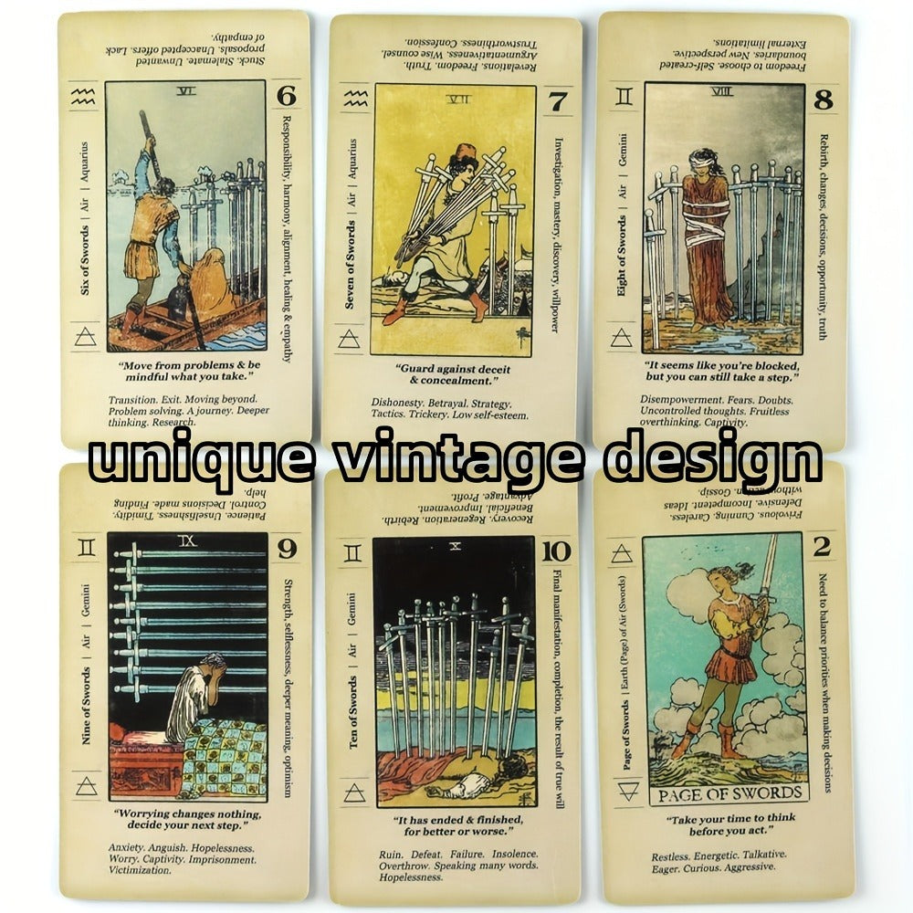 Vintage 78-Card Tarot Learning Deck with Upright and Reversed Keywords Printed on Every Card
