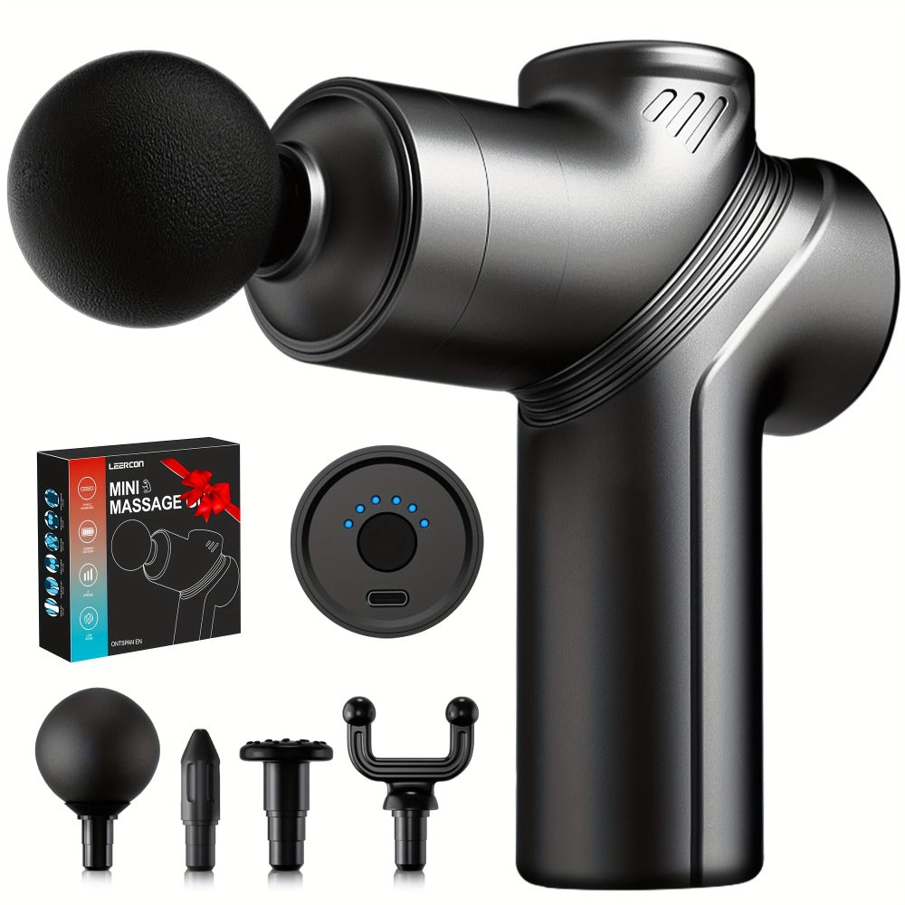 Compact Massage Gun with Six Speed Settings, Four or Eight Interchangeable Heads and Blue or Black Finish Options