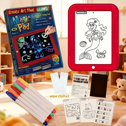 Magic LED Drawing Board for Kids with 15 Double-Sided Tracing Cards & 6 Washable Markers – Light Up Luminous Art Board for Boys & Girls Ages 3-8 | STEM Learning Toy | Perfect Christmas & Birthday Gift