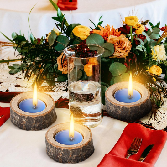 Candle Holder Set 22-Piece Birch Wood Stump Tealight Cups with 1.57-Inch Openings and Bark-Edge Finish