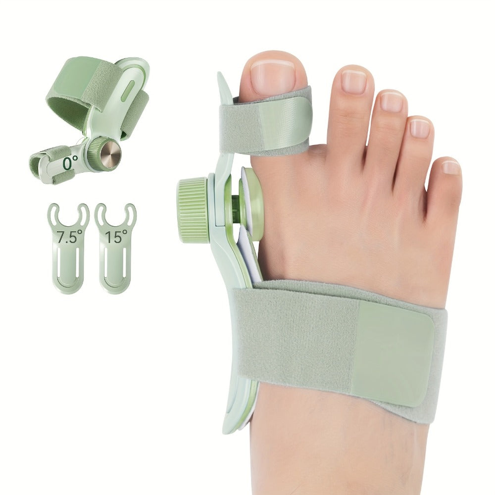 Adjustable Knob Big Toe Alignment Splint with Three Angle Plates for Left or Right Foot, One-Piece Option