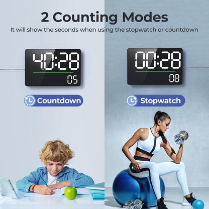 Digital Wall Clock 16 Inch LED with Remote Control – Large Display Shows Time, Date, Day of Week & Indoor Temperature, Modern Decor for Bedroom, Living Room, Office, Gym & Garage (White)
