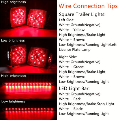 LED Trailer Light Kit with Wire Harness – Tail Lights, Amber Marker Lights & Brake ID Bar, 12V, Fits Boat Trailer Camper Truck Snowmobile Semi