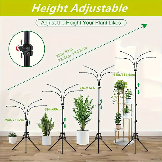 Tripod Grow Light Stand 4/5/6 Head Full Spectrum USB | Adjustable Tripod Stand Auto On/Off Timer | Indoor Plant Growth Lamp Floor Standing Flexible