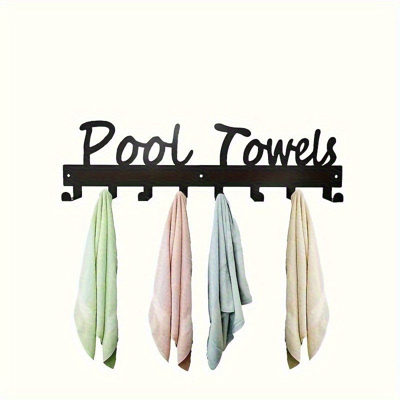 Wall-Mounted Outdoor Pool Towel Rack with Eight Hooks in One- or Two-Piece Checkout Options