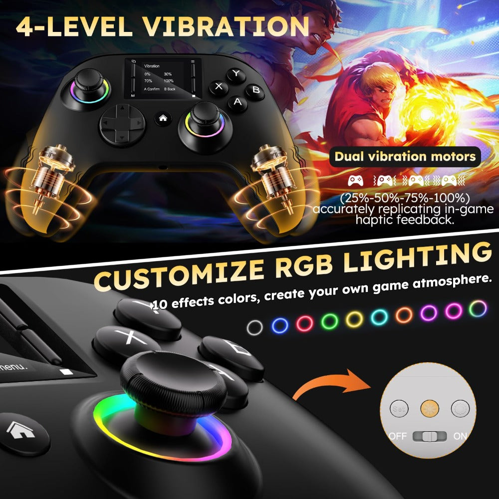 Wireless Gaming Controller Touchscreen PC PS4 Switch Android iOS - 4 Programmable Buttons Rapid Fire 6-Axis Gyroscope Dual Vibration RGB Lighting Bluetooth Gamepad for All Platforms