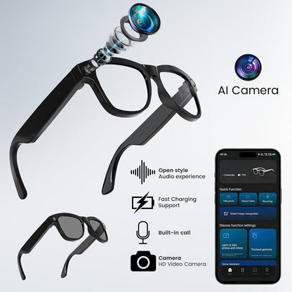 Smart Glasses Dual-Lens POV Camera Eyewear with Open-Ear Audio, Touch Control and Clear or Tinted Lenses