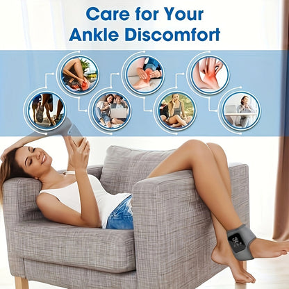 Foot Massager Electric Heated Ankle Wrap | 3 Heat Levels 3 Vibration Modes Touch Screen Timer | Relieves Ankle Pain Plantar Fasciitis Arthritis Muscle Fatigue | Fits Left & Right Feet | 1pc or 2pc Set