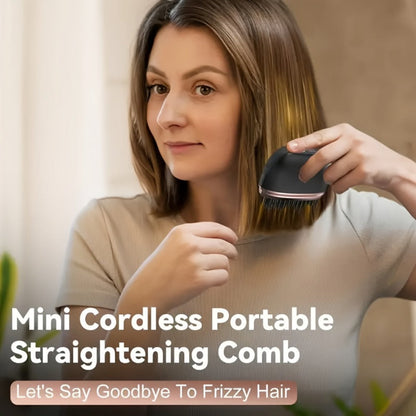 Mini Cordless Hair Straightening Comb with 2000mAh Label, Black or Pink Finish and USB Charging Cable