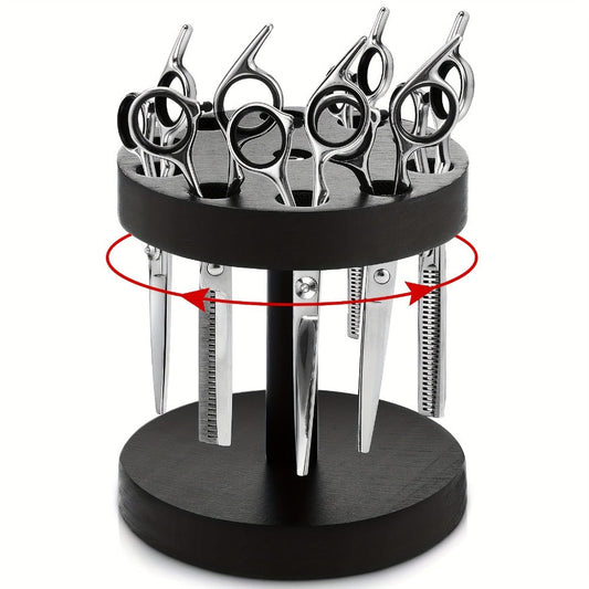 360° Rotating Scissor Holder Wooden Barber Shears Stand – 10-Slot Countertop Salon Hair Stylist Tool Organizer with 0.71" Holes for Barbershop, Grooming Station & Beauty Salon Storage