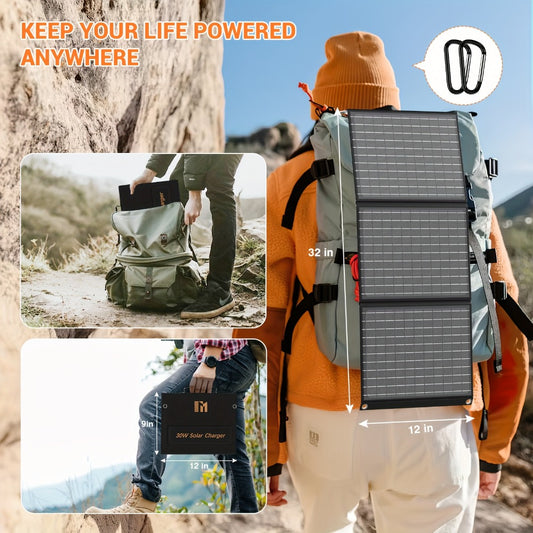 Foldable Solar Charger Panel 30W/60W/100W/200W – 18V MC4, Dual USB-A Quick Charge & USB-C PD 18W, Portable Solar Panel for Camping, RV, Overlanding & Off-Grid