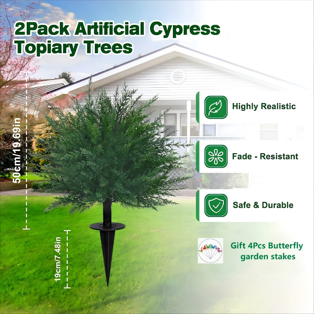 Artificial Floral Topiary Ball with Ground Spike, 22 or 23.6 Inch Height and Single or Two-Piece Style Options
