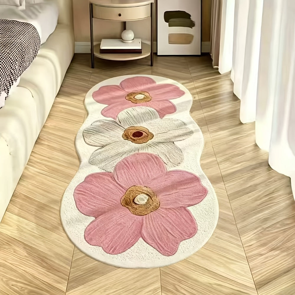 Area Rug, 10mm Polyester Imitation Cashmere Floral Floor Mat with Four Styles and Machine-Wash Care