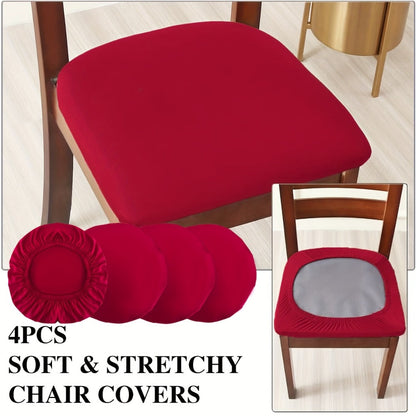Chair Cover Set of Four Stretch Polyester Dining Seat Slipcovers with Elastic Edges in Three Colors