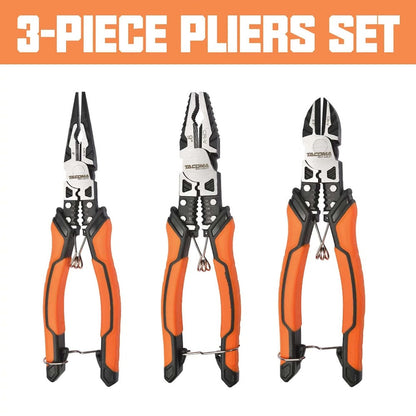 Pliers Set 9-in-1 Multi-Function Industrial Grade, 8.5" Lineman Pliers, 8.5" Long Nose Pliers, 8" Diagonal Side Cutters, CRV Steel TPR Handle Wire Stripper Crimper Cutter for Electrical & Auto Repair