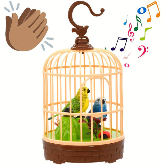 Mini Voice-Activated Birdcage Toy – Chirping & Wing-Fluttering Parrot, Interactive Sound-Responsive Animal Toy, Battery Powered, Birthday Christmas Gift for Kids Boys Girls