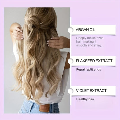 Three-Piece Purple Hair Care Set with Shampoo, Conditioner and Coordinated Argan Oil Bottle