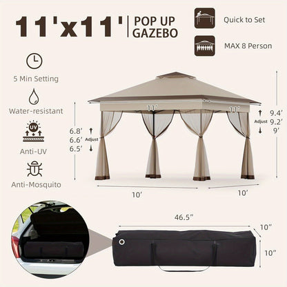 11x11ft Pop-Up Gazebo Tent with Full Mesh Curtains, Three Height Positions and Three Color Options