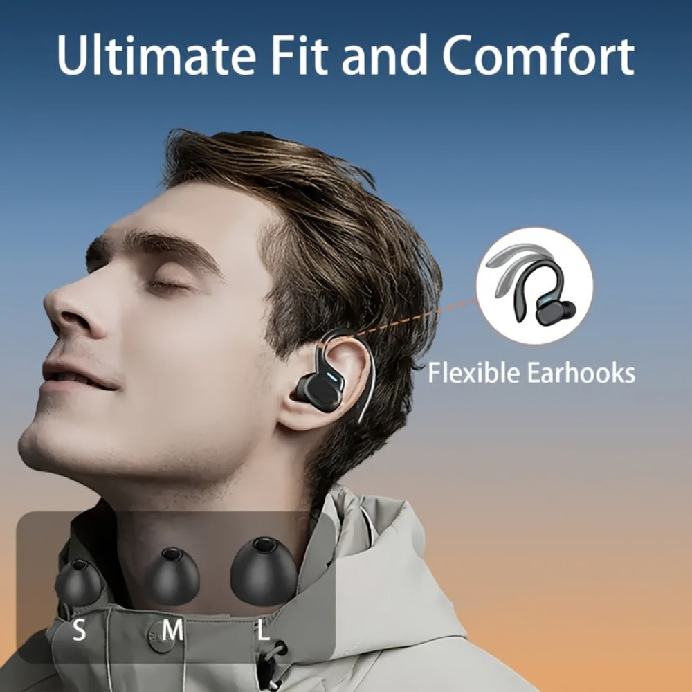 Sports Earhook TWS Earbuds ENC Noise Cancellation, LED Display Charging Case Touch Controls Type-C Charging, True Wireless Earphones Compatible with Mobile Phones for Running Gym Workout