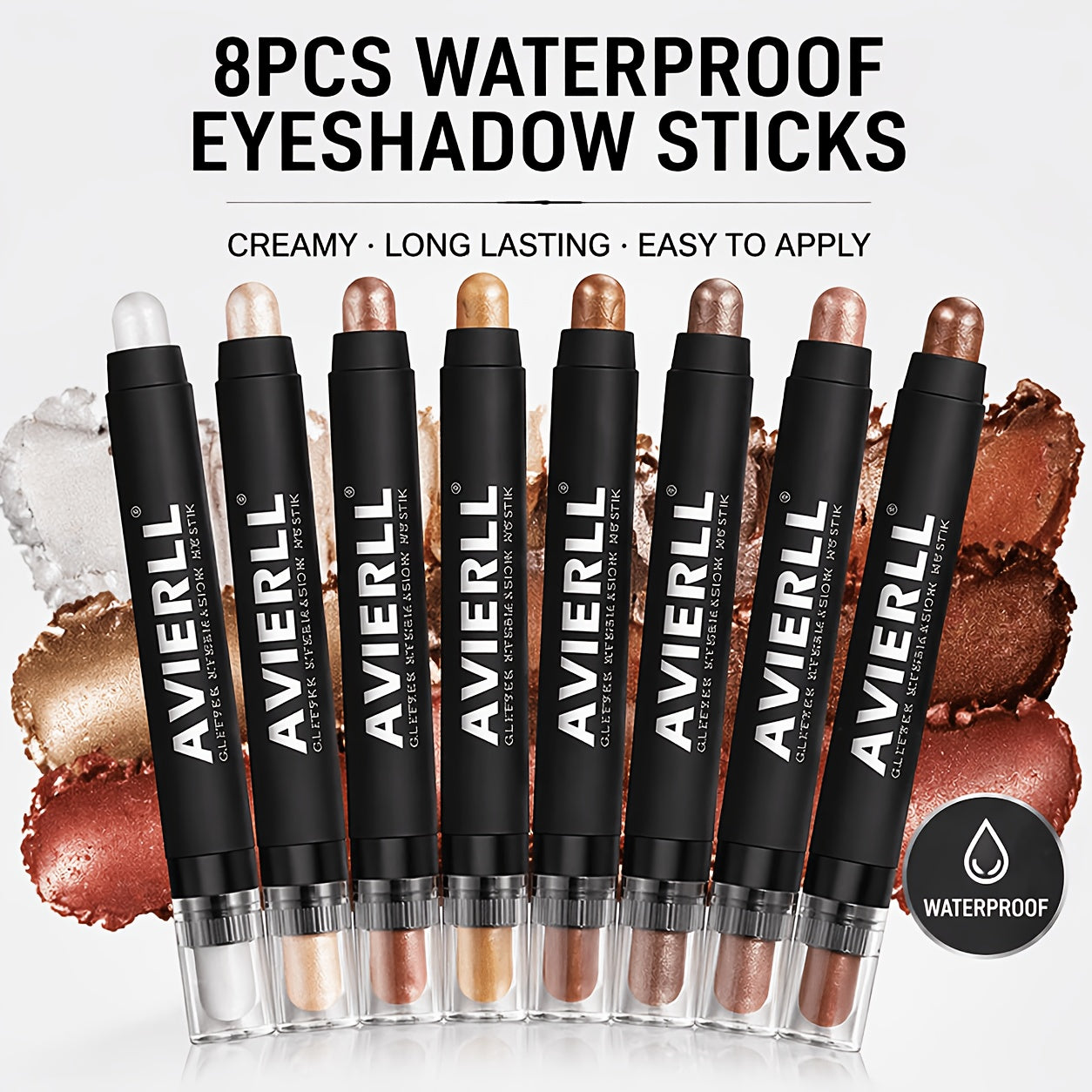 Waterproof Eyeshadow Stick Set 8 Piece – Shimmer, Pearlescent & Matte Eye Shadow Pencils, Creamy Blendable Formula, Long-Lasting Smoky Natural Glitter Eye Looks, Gift for Her