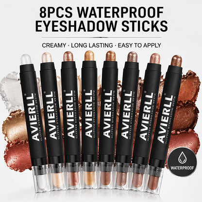 Waterproof Eyeshadow Stick Set 8 Piece – Shimmer, Pearlescent & Matte Eye Shadow Pencils, Creamy Blendable Formula, Long-Lasting Smoky Natural Glitter Eye Looks, Gift for Her