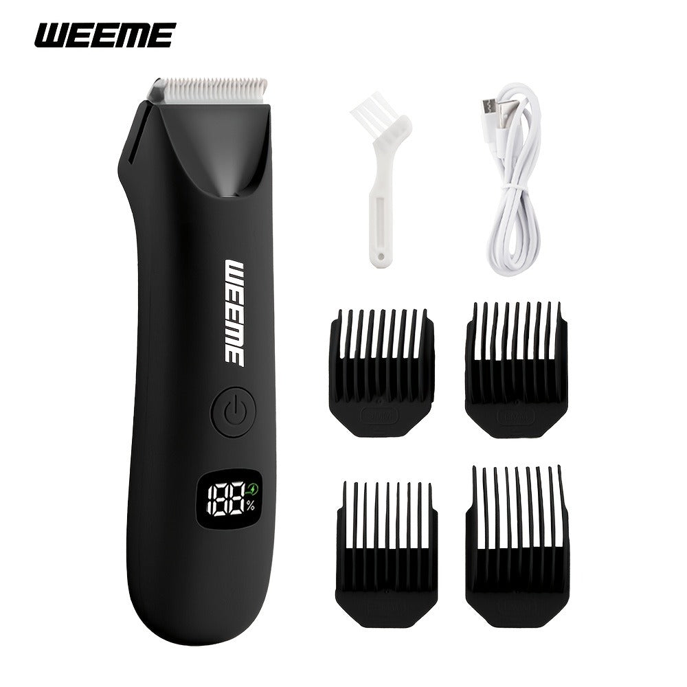 Rechargeable Men's Body Hair Trimmer in Black with LCD Display and LED Light for Chest, Legs and Underarms