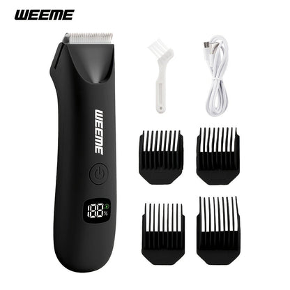 Rechargeable Men's Body Hair Trimmer in Black with LCD Display and LED Light for Chest, Legs and Underarms