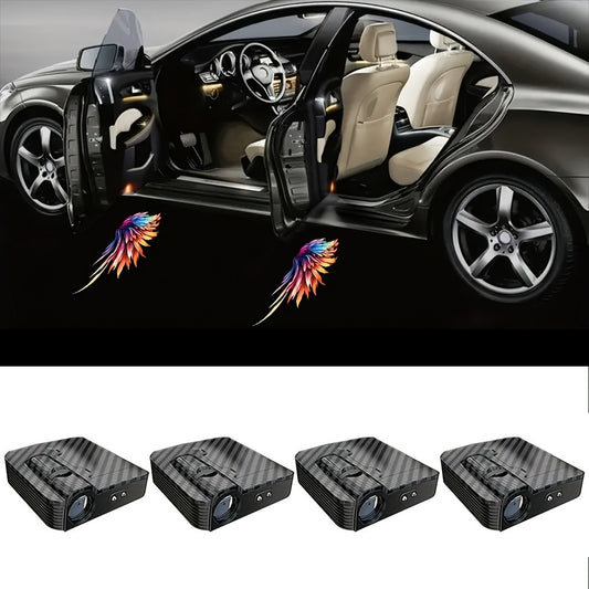 Angel Wings Car Door LED Projector Light 4 Pack - Colorful Welcome Courtesy Shadow Puddle Lights, Battery Powered Easy Install, Car Motorcycle Decorative Door Step Light