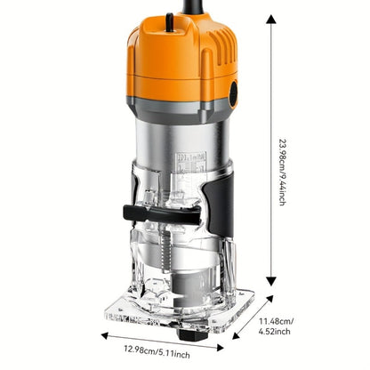 Wood Router 800W 35000 RPM Compact Electric Router Tool | 15-Piece 1/4" Bit Set for DIY Woodworking, Edge Trimming, Slotting, Carving & Contour Processing – Variable Speed Rotary Tool