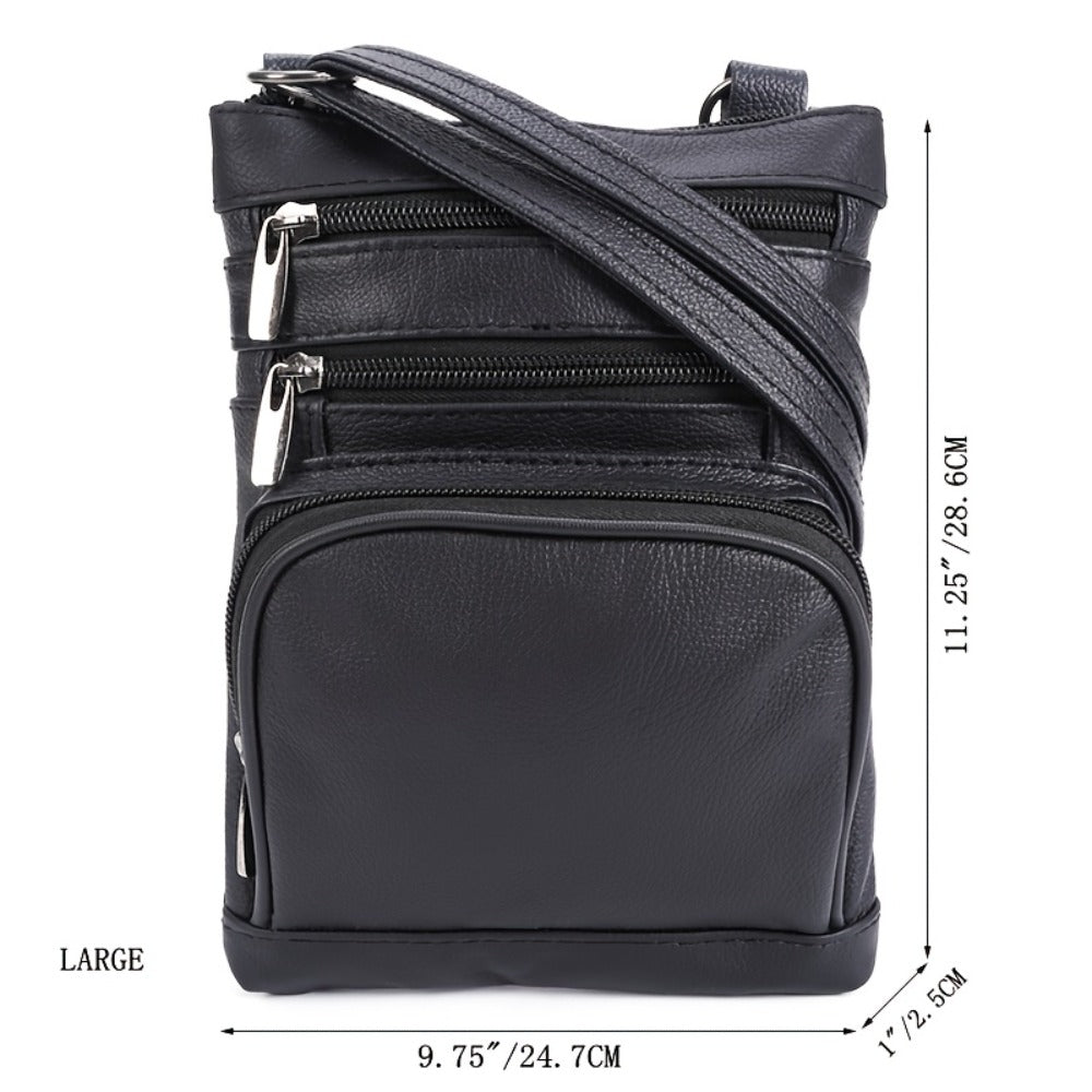 Genuine Leather Shoulder Bag for Women Men Soft First-Layer Cowhide Crossbody Bag Multi-Pocket Messenger Bag 3 Sizes Fits Smartphone Tablet Daily Work Travel – Black Red Brown Navy