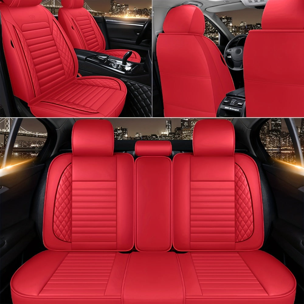 Car Seat Covers Full Set – 5-Seat PU Leather Airbag Compatible Universal Fit Sedan SUV Truck Waterproof with Front Storage Bag & Detachable Armrest