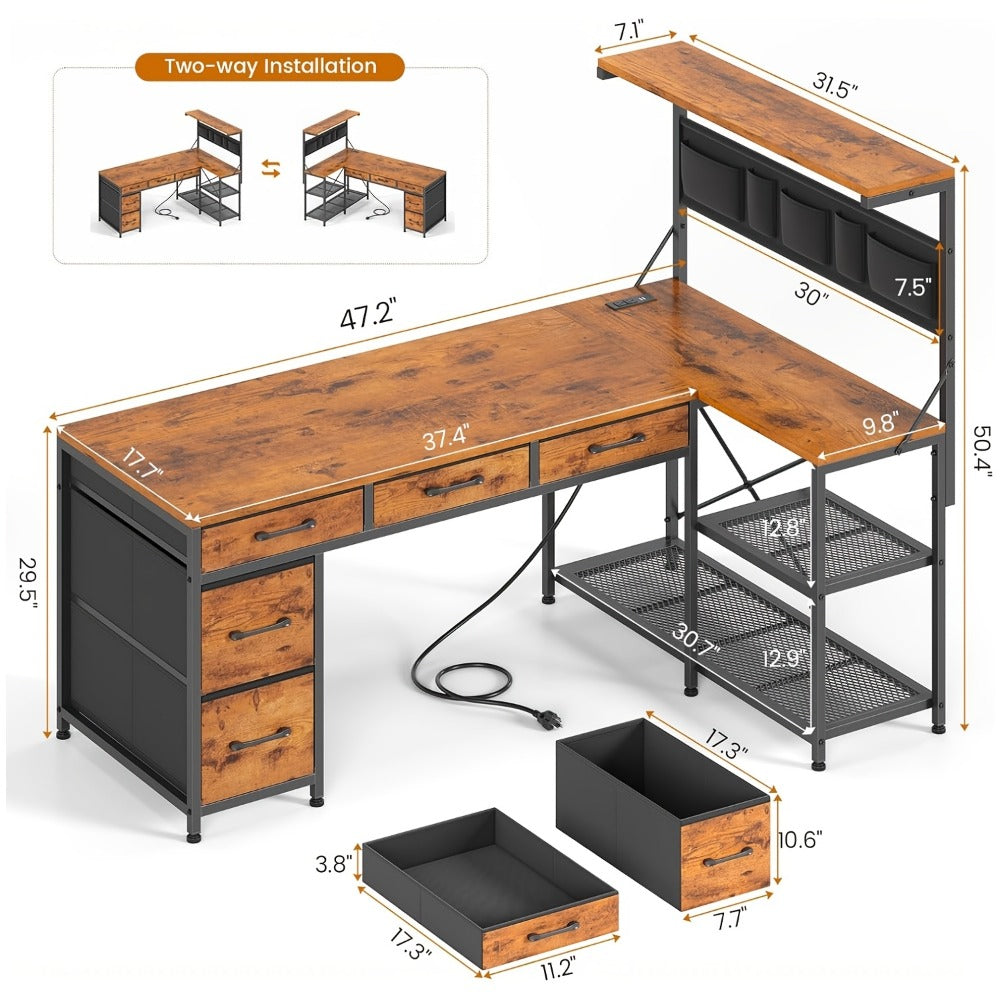 47.2-Inch L-Shaped Computer Desk with LED Lighting, Writing and Study Desk detail image - detail view 3