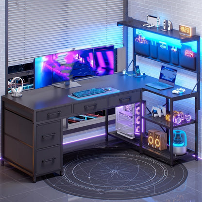 47.2-Inch L-Shaped Computer Desk with LED Lighting, Writing and Study Desk detail image - detail view 4
