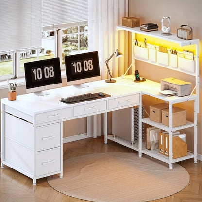 47.2-Inch L-Shaped Computer Desk with LED Lighting, Writing and Study Desk detail image - detail view 6