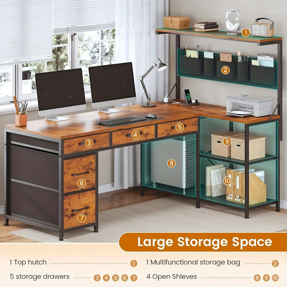 47.2-Inch L-Shaped Computer Desk with LED Lighting, Writing and Study Desk detail image - detail view 8