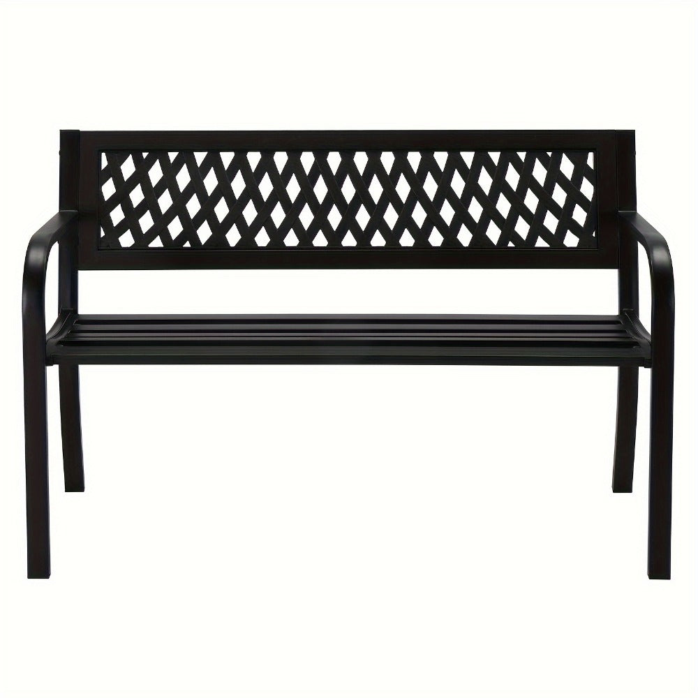 47-Inch Cast Iron Outdoor Bench with Armrests for Comfortable Outdoor Seating in Patio detail image - detail view 3