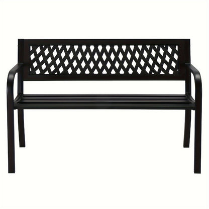 47-Inch Cast Iron Outdoor Bench with Armrests for Comfortable Outdoor Seating in Patio detail image - detail view 3