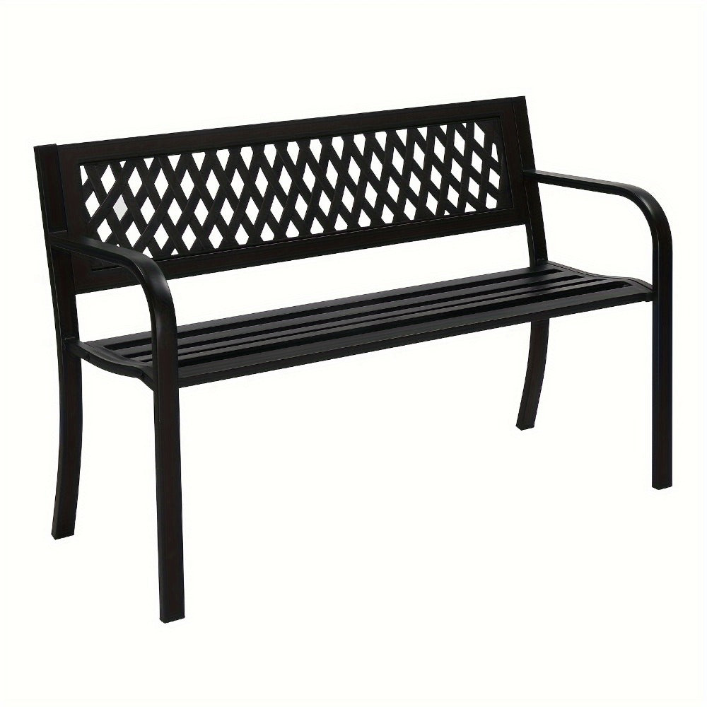 47-Inch Cast Iron Outdoor Bench with Armrests for Comfortable Outdoor Seating in Patio detail image - detail view 6