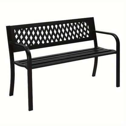 47-Inch Cast Iron Outdoor Bench with Armrests for Comfortable Outdoor Seating in Patio detail image - detail view 6