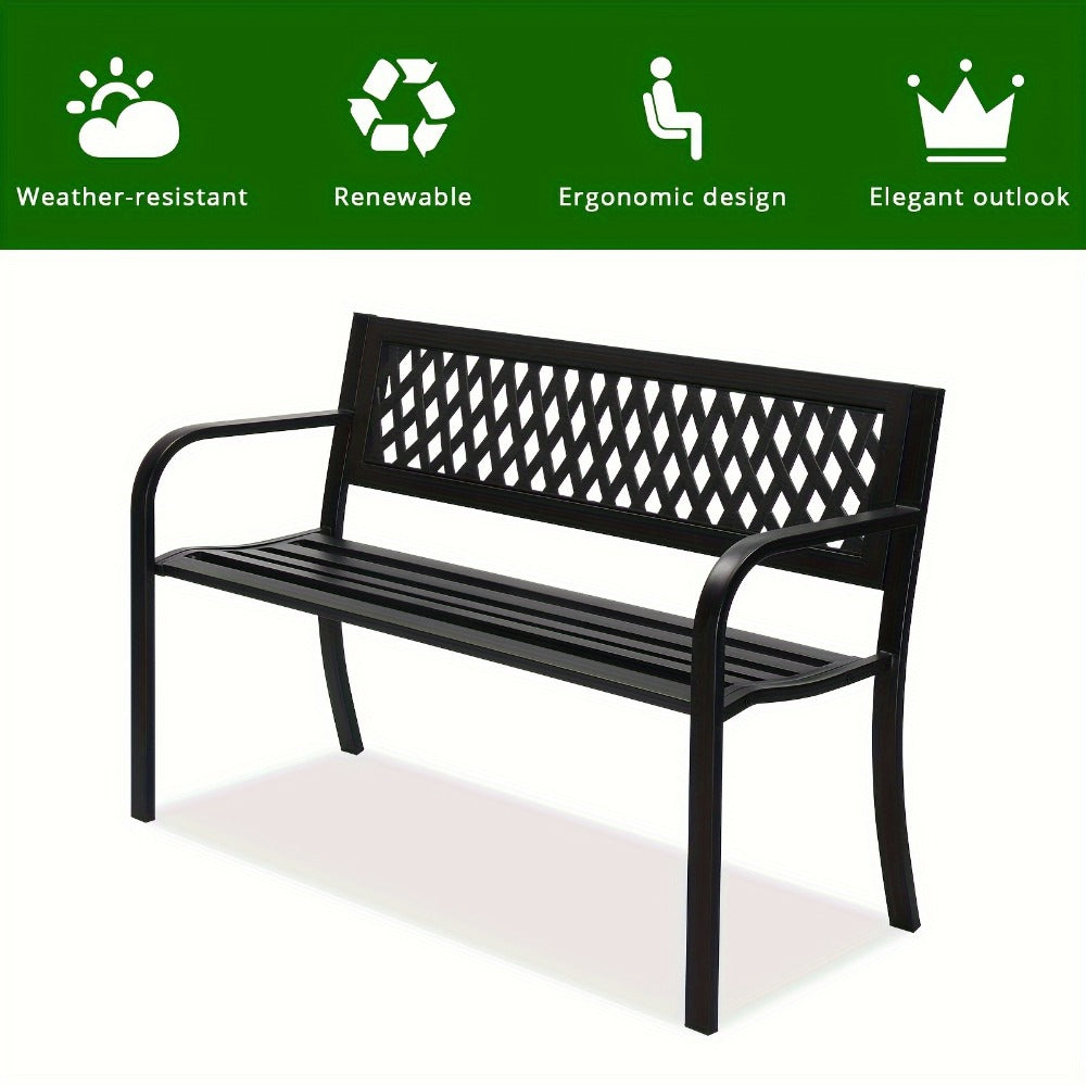 47-Inch Cast Iron Outdoor Bench with Armrests for Comfortable Outdoor Seating in Patio detail image - detail view 7