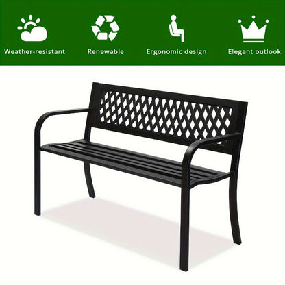 47-Inch Cast Iron Outdoor Bench with Armrests for Comfortable Outdoor Seating in Patio detail image - detail view 7