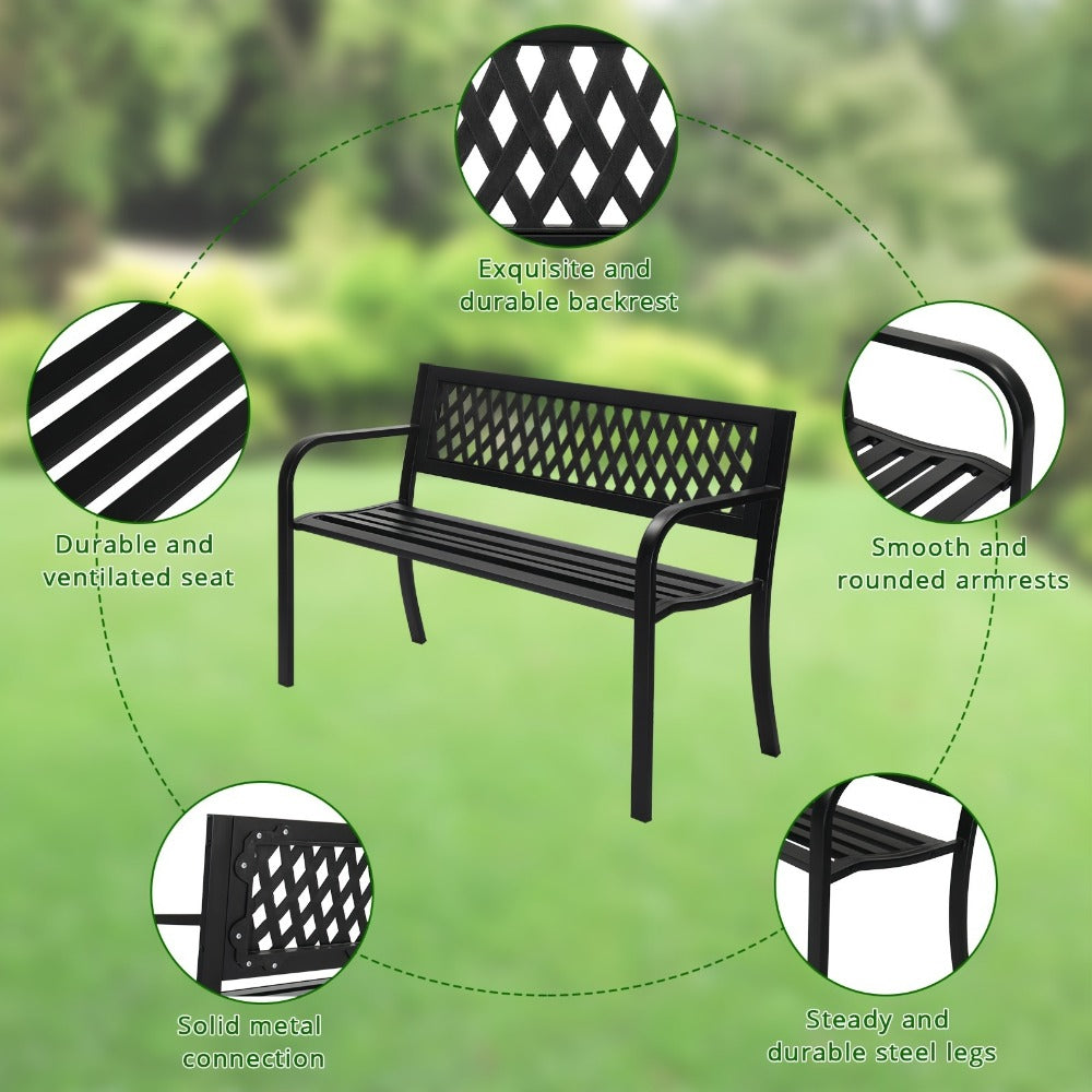 47-Inch Cast Iron Outdoor Bench with Armrests for Comfortable Outdoor Seating in Patio detail image - detail view 8